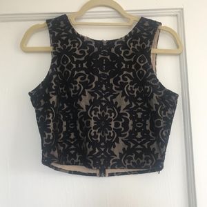 J.O.A. Black Velvet Mesh Crop Top